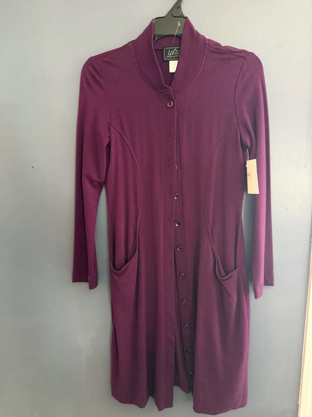 UBU Purple Bamboo Rayon Blend Button Front Longline Cardigan Size S